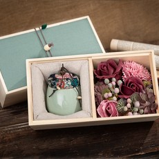 Decocomani 人造花茶杯香皂花盒, 綠色