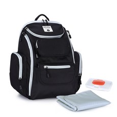 大容量後背包 IN-081+嬰兒車掛帶+尿布墊+濕紙巾盒, 黑色