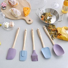 Kitchen You木柄矽膠烹飪工具 5件組, 混色