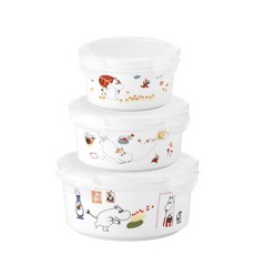 SMF Moomin圓形陶瓷密封保鮮碗, 1套, 陶瓷保鮮碗(S號+M號+L號)