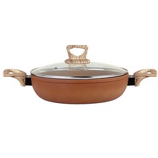 Amercook IH電磁爐適用木質雙耳不沾燜燒鍋+玻璃鍋蓋, 28cm, 混色