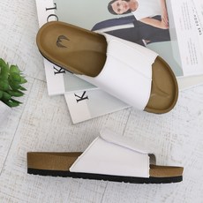 GODSHOE 素色皮革魔鬼氈拖鞋, White, 250mm
