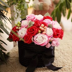 Easyple 人造香皂花手提花籃 ver2, 紅色 + 深粉紅色