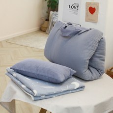 Green&Art 紗布棉收納式午睡被套組 適用3-7歲, 藍色