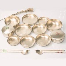 OBOOJA 黃銅宴會餐具組 19入, 混色, 湯碗*3入+飯碗+3入+盤子1號款*2入+盤子2號款*3入+盤子3號款*2入+湯匙/筷子*6入