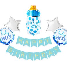 아기젖병 부케 은박풍선 + 생일파티가랜드 세트, 블루골드, 1세트