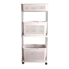 移動式收納型雙層加寬3層洗衣籃 B MW-DW03B, 米色, 1個