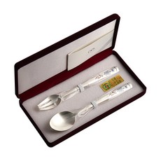 Inspoon 兒童小烏龜印花湯匙+叉子, 藍色, 1組