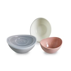cimelax 多功能餐碗組 L號+M號+S號+蓋子, 灰色, 白色, 粉色