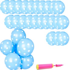 PARTYSHOW Neotex 圓點淺藍色印花氣球 30cm 30入 + 手動打氣筒 隨機出貨, 混合顏色, 1套