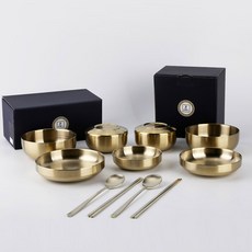 Hancooks 2人份鈦金屬餐具 15件組, 單色, 飯碗+飯碗蓋+圓盤 3款+湯匙+筷子