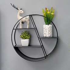圓形鐵製斜紋設計壁掛裝飾架, 黑色