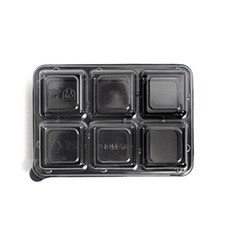 6格長方形黑色小菜一次性包裝容器, 20入, 1個