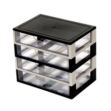 하라데코 와이드 서랍 멀티 책상 정리함, 블랙 + 그레이, 4단