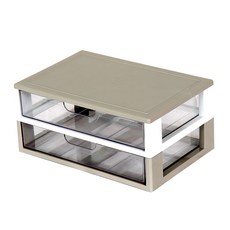 Haradeco 寬抽屜多桌收納盒 2 層, 灰+白, 1個