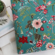 BED&DECO 花卉印花棉麻布, 虹膜綠