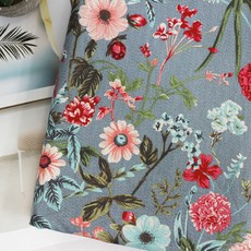 BED&DECO 花卉印花棉麻布, 鳶尾藍
