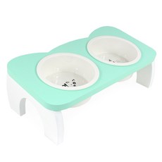 HC橡木傾斜陶瓷碗寵物餐具 2格, 薄荷, 1套