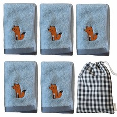 semoms 莫代爾刺繡毛巾5入 + 收納袋組, 狐狸, 1套