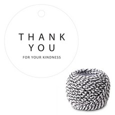 indi.k 簡約圓形感謝吊牌 100入 + 麻繩 18m, 吊牌(黑色), 繩子(白黑色)