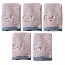 SEMOMS 莫代爾動物刺繡毛巾, 粉紅喵, 5個