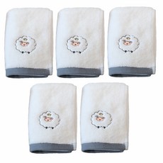 SEMOMS 莫代爾動物刺繡毛巾, 白羊, 5個