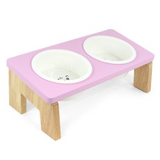 HC橡木傾斜陶瓷碗寵物餐具 2格, 粉色的, 1套