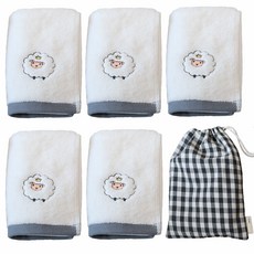 SEMOMS 莫代爾動物刺繡毛巾 5入+收納袋, 羊, 1組