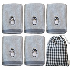 SEMOMS 莫代爾動物刺繡毛巾 5入+收納袋, 企鵝, 1套