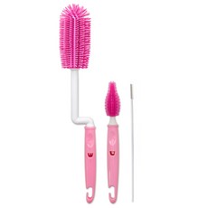 lieto 旋轉矽膠奶瓶刷 3入, 1組, 粉色