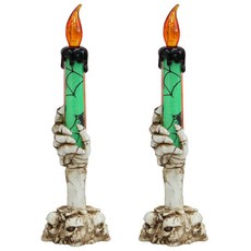 LivingDA 骷髏手 LED燭台, 綠色, 2個