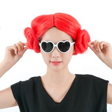 파티용 양머리 가발 + 하트 안경 세트, 가발(레드), 안경(화이트)