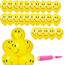 Neotex 微笑印花氣球 30cm 30p + 手動打氣筒組合, 黃色, 1套