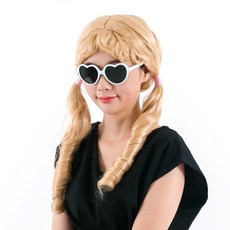 PARTYSHOW 派對可愛公主假髮+心形眼鏡套組, 假髮（單色）、眼鏡（白色）