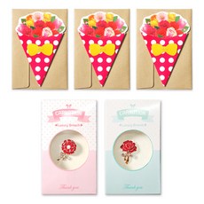 투영디자인 카네이션 땡큐 브로치 2종 + 뽑아쓰는 꽃다발 카드 3p, ILOVE, 1세트