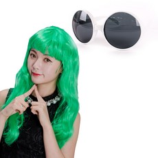 파티용 롱헤어 가발 + 써클 안경 세트, 가발(그린), 안경(화이트)