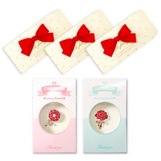 康乃馨感謝胸針2款 + 奢華蝴蝶結禮金袋3入組, 白色, 1套