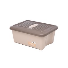 塑膠置物盒 12L, 米色+棕色, 1個