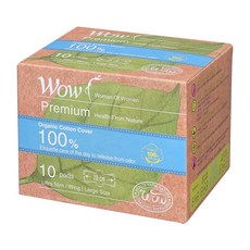 와우 프리미엄 오가닉 코튼 커버 생리대 날개형, 대형, 10개입, 1개