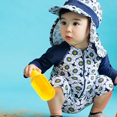 Vaenait Baby 孩童花朵圖案拉鍊式連身泳衣