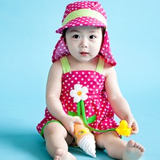 Vaenait Baby 孩童點點花朵造型連身泳衣