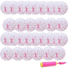 Neotex 週歲印花氣球 30cm 30入 + 手動打氣筒隨機出貨組合, 白色 + 粉紅色, 1套