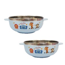 動物不鏽鋼兒童碗, 藍色, 2入