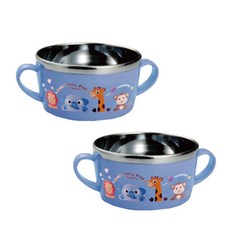 孩童雙握把不鏽鋼餐碗, 藍色, 2入
