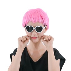 PARTYSHOW 偶像假髮 + 愛心眼鏡組, 粉紅色(假髮), 白色(眼鏡), 1套