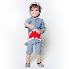 Vaenait Baby 孩童大白鯊圖案連帽連身泳衣