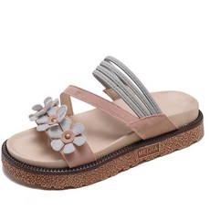 Market A花朵束帶坡跟拖鞋