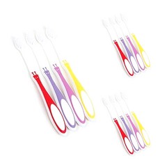 女童長頸鹿圖案雙細毛牙刷, 紅色+紫色+橘色+黃色, 12支, 1支