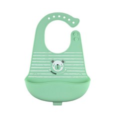 aguard 矽膠吃飯圍兜, 小熊 薄荷色, 1入