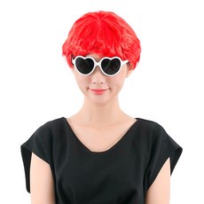 派對用偶像假髮 + 愛心眼鏡組, 假髮(紅色), 眼鏡(白色)